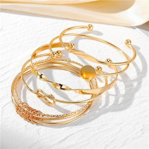 Gold bangle bracelets for women stackable cuff layered minimalist boho jewelry - Picture 5 of 8